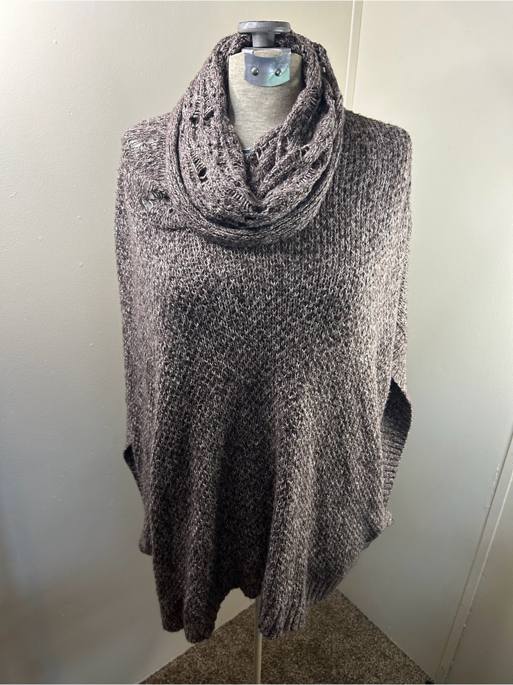 Brown Cowl Neck Poncho